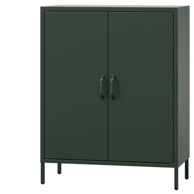 Afbeelding van Jan Nowak Dressoir met Dubbele Deur Vito 80 x 101,5 40 cm Glanzend Oppervlak, Verstelbare Planken, Magneetsluiting Highboard voor Woonkamer, Hal, Industrieel Design Flessengroen