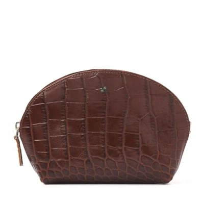 Afbeelding van make up tasje met spiegel van dR Amsterdam Klein etui Spiegeltasje leer Dames Compact voor en 3 creditcards Croco 25630 Chestnut