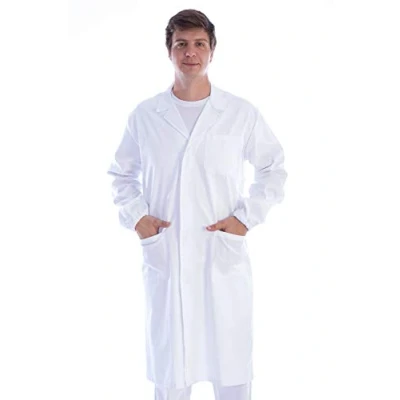 Afbeelding van GiMa witte vacht met automatisch, katoen/polyester, unisex, lab, arts, gezondheid dragen, Large, wit, 1