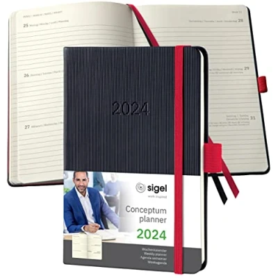 Afbeelding van Weekagenda Conceptum A6 2024 (NL/FR/EN/DU) zwart red Hardcover