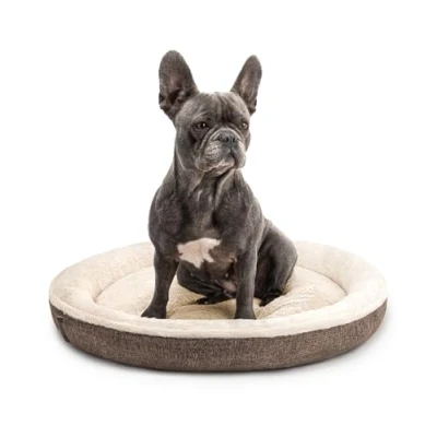 Afbeelding van lionto Hondenmandje rond in donutvorm, Ø 65 cm, huisdierenkussen voor honden &amp; katten met wasbare hoes anti slip noppen, knus hondenbed van Oxford linnen pluche, Bruin