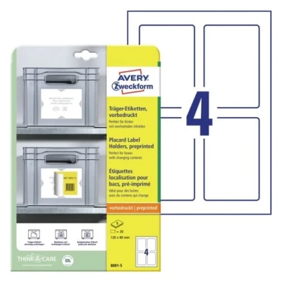 Afbeelding van Avery Zweckform 8001 5 Magazijnetiketten 120 x 80 mm Polypropyleen Wit, Lichtgrijs 20 stuk(s) Permanent hechtend