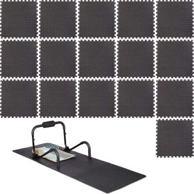 Afbeelding van Relaxdays 16 x vloertegel 60 cm fitness mat zwart ondergrond uitbreidbaar
