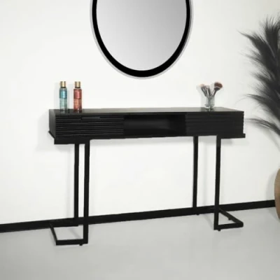 Afbeelding van Kaptafel Georgia massief mangohout 2 lades 120cm zwart make up tafel
