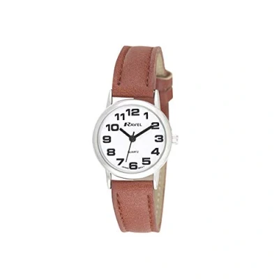 Afbeelding van Ravel dames gemakkelijk te lezen horloge met grote getallen Bruin/zilverkleurig/witte wijzerplaat