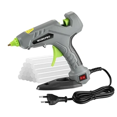 Afbeelding van WORKPRO lijmpistool, 60 W, met 20 lijmstiften, 11 x 100 mm, elektrisch snelle verwarming voor reparatie, kunst en doe het zelf, groen/grijs/zwart