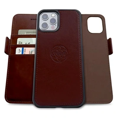 Afbeelding van Dreem Fibonacci compatibel met iPhone 13 Pro Max portemonnee case / 2 in 1 schokbestendig hoesje en afneembare veganistisch lederen folio, MagSafe compatibel, RFID bescherming [Koffie]