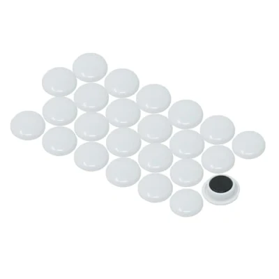 Afbeelding van First4magnets Grote witte uithang /planningsmagneet (40 mm diameter x 8 hoog) (1 verpakking van 12), metaal, zilver, 25 10 3 cm