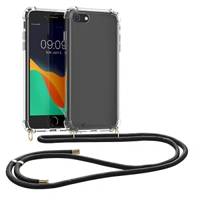 Afbeelding van kwmobile telefoonhoesje geschikt voor Apple iPhone SE (2022) / (2020) 8 7 Hoesje met telefoonkoord Back cover in zwart transparant