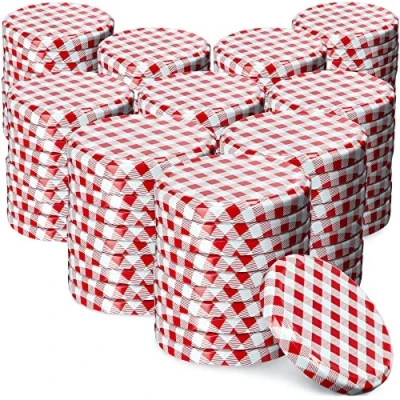 Afbeelding van KADAX Schroefdeksel met diameter van 82 mm, metalen twist off deksel, reservedeksel voor inmaakpotten en weckpotten, deksel 6 inkepingen (100 stuks, rood geruit)