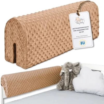 Afbeelding van Bedrandbescherming voor kinderbedden 90 cm bescherming bedframe babybed valbescherming boxspringbed bedrail met hoesrandbescherming kinderbabybedje Beige