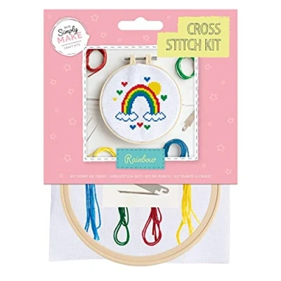 Afbeelding van Simply Make Kruissteekkit Regenboog ontwerp voor kinderen en volwassenen, inclusief hoepel, borduurgaren, stof naald perfect volwassen ambachten beginners Starter kruissteek