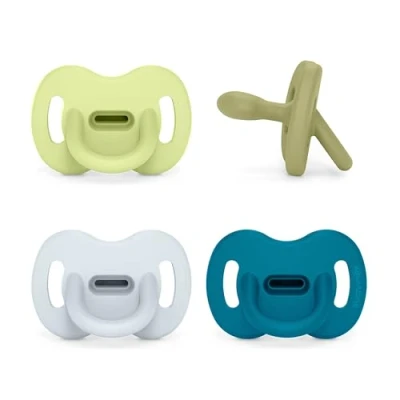 Afbeelding van Suavinex, 4 stuks fopspenen van siliconen, 6/18 maanden, met symmetrische speen SX Pro, zeer zacht en flexibel, ideaal om te slapen, voor orale ontwikkeling, blauw, groen