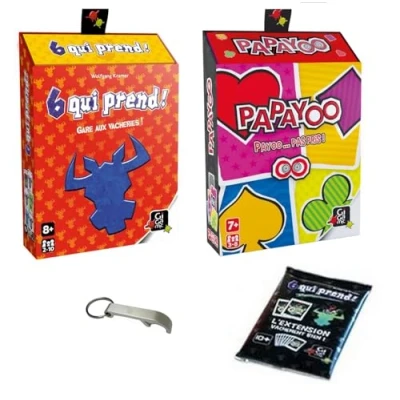 Afbeelding van Lot 6 Qui Prend + Papayoo Extension Vachement Bien 1 Décapsuleur Blumie