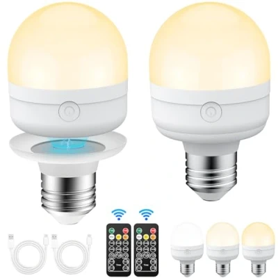 Afbeelding van BOOTEEK Set van 2 oplaadbare lampen met afstandsbediening, 3 kleurtemperaturen, instelbare helderheid, E27 ledlamp, afneembaar, 4 timers voor zonder kabel, woondecoratie
