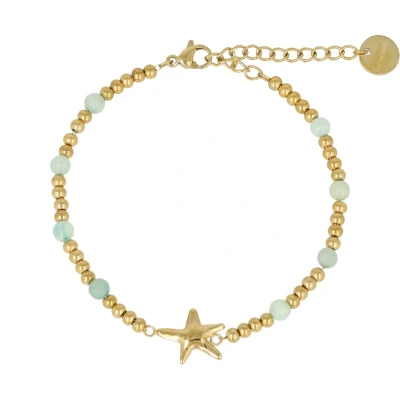 Afbeelding van My Bendel Schakelarmband Met zomerse zeester en Amazonite Goudkleurige armband edelstenen luxe cadeauverpakking