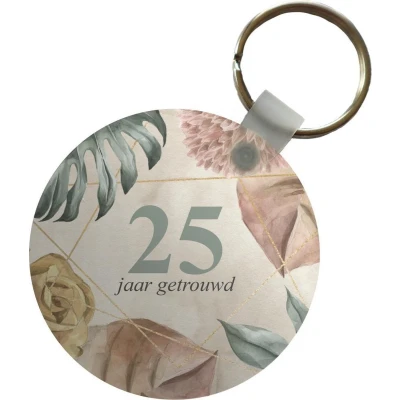 Afbeelding van Sleutelhanger Trouwdag 25 jaar getrouwd Spreuken Quotes Plastic Rond Uitdeelcadeautjes