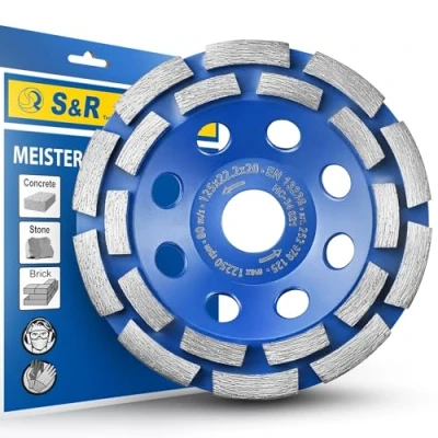 Afbeelding van S&amp;R Diamant slijpbeker125 x 22,23 mm voor beton, graniet, natuursteen, baksteen, metselwerk, 2 rijig. Professionele kwaliteit haakse slijpers