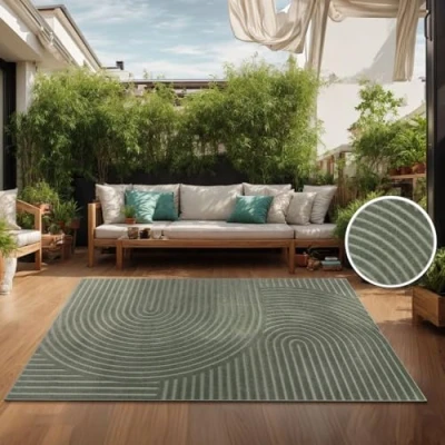 Afbeelding van Vloerkleed Voor Binnen &amp; Buiten Weerbestendig Balkon Slaapkamer Boho Scandi Regenboogmotief Eenkleurig Geometrische Look, Maat:160x230 cm