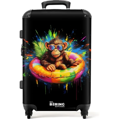 Afbeelding van NoBoringSuitcases.com® Koffer groot Rolkoffer lichtgewicht Zomerse aap met kleurrijke zwemband Reiskoffer 4 wielen Grote trolley XL 20 kg bagage