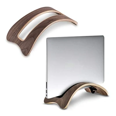Afbeelding van kalibri verticale laptopstandaard voor MacBook Houten standaard Geschikt laptops met 14,5 tot 16 mm dikte Walnoothout Bruin