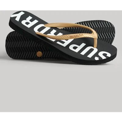 Afbeelding van Superdry CODE CORE Teenslippers, Dames, Maat: 40 41, Black metallic gold Rubber/ textiel