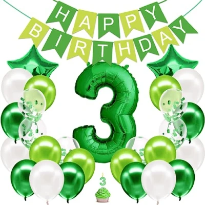 Afbeelding van Verjaardag Decoratie Jongens Groen Nummer 3ste Jongen Gelukkige Slinger Folieballon 3 Ballon Kinderen