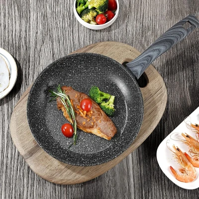 Afbeelding van Pannenset 2 delige pan 24cm, 28cm inductie grote universele met antiaanbaklaag voor alle soorten fornuizen veilige handgrepen, vaatwasmachinebestendig (handvat: grijze houtlook)