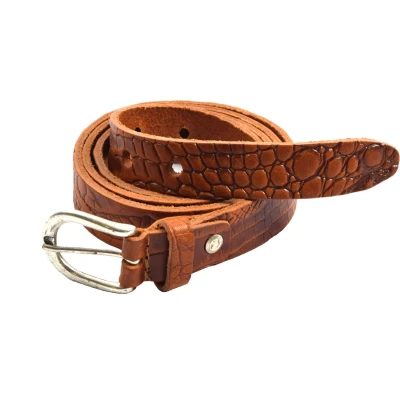 Afbeelding van Stijlvolle Camel kleurige Nerf Lederen Riem Maat 105 3 cm breed gemaakt van mooi leder met croco print