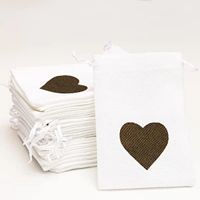 Afbeelding van DAHI jute zakjes, 25 stuks, naturel, cadeauzakjes, zakjes (hart zakjes)