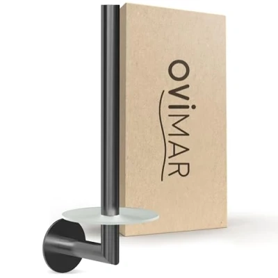 Afbeelding van ovimar Sentraltind Gunmetal Reserverolhouder om te plakken, 3M, van roestvrij staal en glas, toiletpapierrollen bewaren zonder boren, zelfklevend, tot 2 rollen, ook als keukenrolhouder
