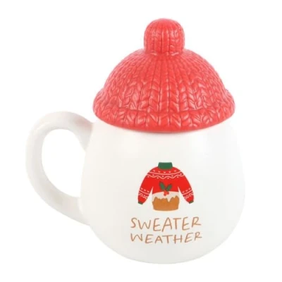 Afbeelding van Sweater Weather Deksel Mok Gezellige Keramische Cup met Deksel, Perfect voor Warme Dranken, 12oz Capaciteit, Ideaal Cadeau Winter en Herfst