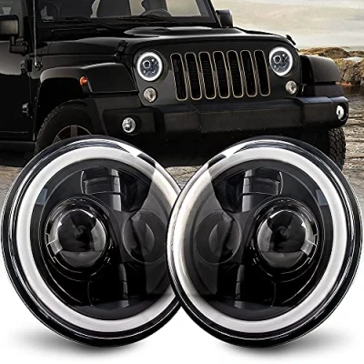 Afbeelding van UPXSXT 2 stukken 7 inch LED Wrangler koplampen, H6024 DOT goedgekeurde ronde waterdichte witte Halo koplamp met DRL richtingaanwijzers hoog/laag licht Compatibel LJ TJ CJ JK Hummer H1 H2