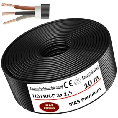 Afbeelding van Van 5 tot 100 m rubberen slang, energiekabel, bouwplaatskabel, H07RN F, 3 x 1,5 mm², flexibele kabel voor zware apparaten (10 m)