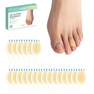 Afbeelding van 21 stuks blisterpleisters voor voeten Welnove onzichtbare hydrocolloïde gel blisterstrips blisterkussens hiel, teen en voet, waterbestendige bandages (teenverpakking)