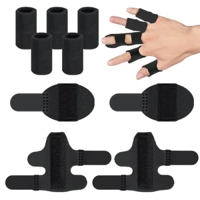 Afbeelding van Lollanda 2 stuks vingerrails, korte vingerladers, 5 vingerbescherming, elastisch, verstelbare vingersteun, vingersteun voor gebroken, verstuiking, artritis, gezwollen vingers (zwart)