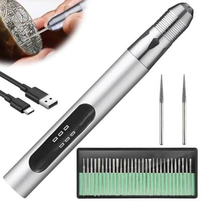 Afbeelding van Elektrische graveerpen: herlaadbare graveergereedschapsset, mini graveergereedschap met graveeraccessoires, graveerstift, doe het zelf graveermachine, etspen, voor sieraden, glas, hout, metaal, steen