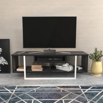 Afbeelding van Nikolai TV meubel 120cm Wit en zwart marmereffect Menzzo