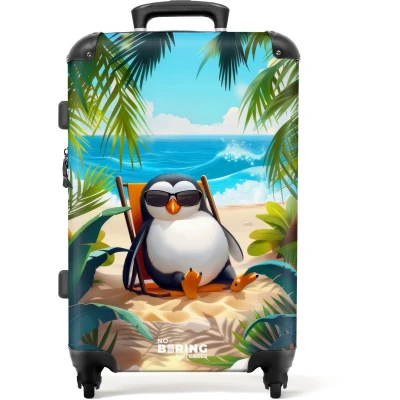 Afbeelding van NoBoringSuitcases.com® Kinderkoffer groot Kindertrolley koffer Pinguïn Strand Rolkoffer lichtgewicht Reiskoffer met 4 wielen Grote trolley XL 20 kg bagage
