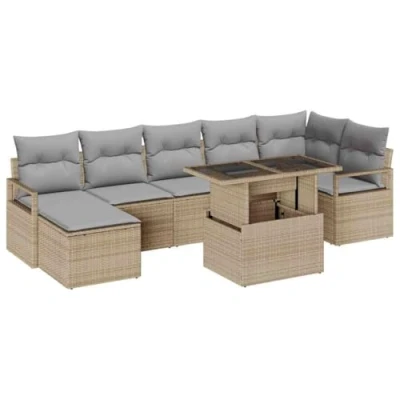 Afbeelding van vidaXL 8 delige tuinset met kussens in beige poly rattan