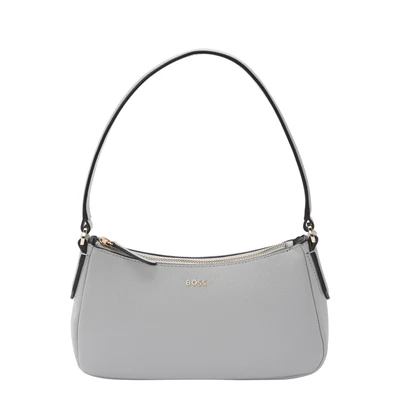 Afbeelding van BOSS Leren Schoudertas Alyce Hobo BM Light Grey Lichtgrijs