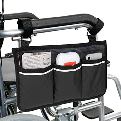 Afbeelding van supregear Zijtas Rolstoel met Armleuning, Walker Organizer Tas Reflecterende Strepen Waterdichte Opbergzakken voor Elke Rolstoel, Scootmobiel, Rollator Draagaccessoires, Zwart