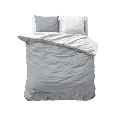 Afbeelding van Sleeptime 100% Katoen dekbedovertrek 200cm x 220cm Grijs/Wit Zacht &amp; strijkvrij met drukknopen Tweekleurig dekbedovertrekset 2 kussenslopen 60cm 70cm