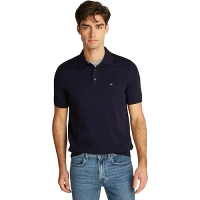 Afbeelding van Tommy Hilfiger Heren ESSENTIAL KATOEN GEBREIDE POLO MW0MW37396 S/S Polo, Blauw, XS, Blauw (Woestijnhemel), XS
