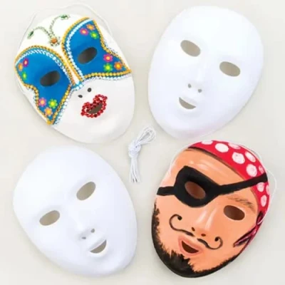 Afbeelding van Baker Ross Gevlokte Maskers van plastic met speciale oppervlaktecoating voor beschilderen en vormgeven kinderen (8 stuks)