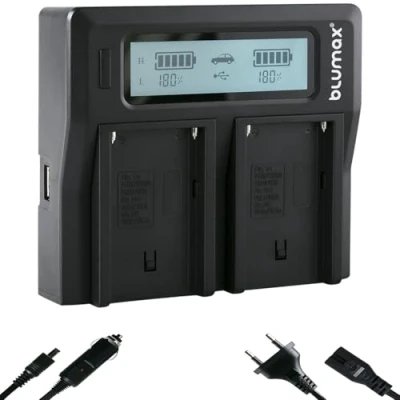Afbeelding van Dubbele lader vervangt Sony NP F970 / F960 compatibel met F990 F550 F750 FM50 FM500H FM500 laadt 2 batterijen tegelijkertijd op.