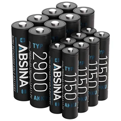 Afbeelding van ABSINA 8X AA Mignon 2900 &amp; AAA Micro 1150 accu NiMH oplaadbare batterijen met 1,2 V accu&#039;s voor apparaten hoog stroomverbruik ideaal flitsers, Wii Xbox controller,