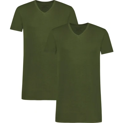 Afbeelding van Comfortabel &amp; Zijdezacht Bamboo Basics Velo Bamboe T Shirts V Hals (Multipack 2 stuks) Heren Korte Mouwen Long Fit Army M