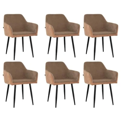 Afbeelding van Lina® Tony Eetkamerstoel Bruin Set van 6 Ribstof