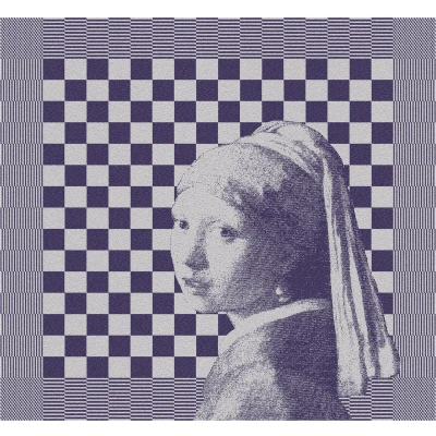 Afbeelding van DDDDD 6x Theedoek Meisje met de parel Johannes Vermeer Schilderij Print Set van 6 Katoen 60x65 cm Blauw